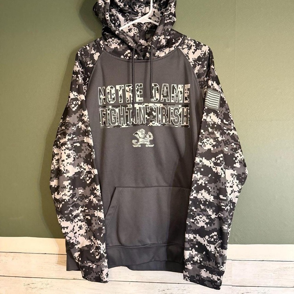 Notre Dame Fighting Irish Digital Camo Hoodie Mens XL Gray Sweatshirt
